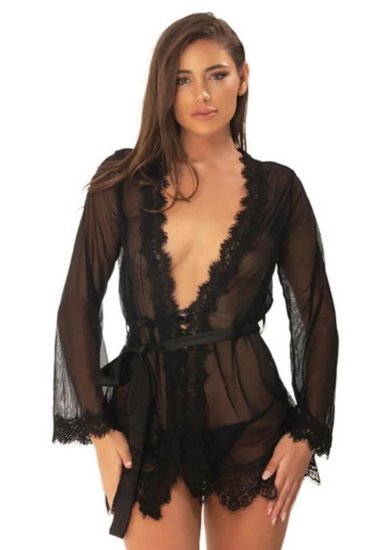 Oh La La Provence Sheer Robe, Color: Black, Size: S/M