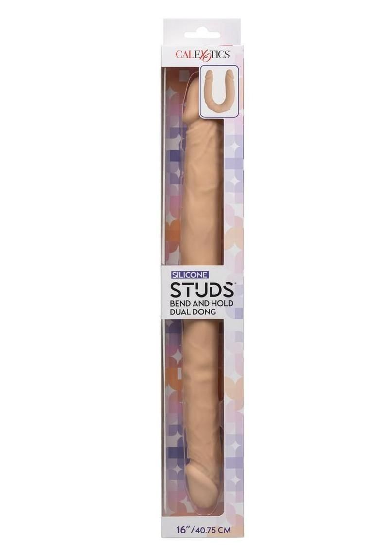 Silicone Studs Bend and Hold 16" Dual Dildo, Color: Vanilla