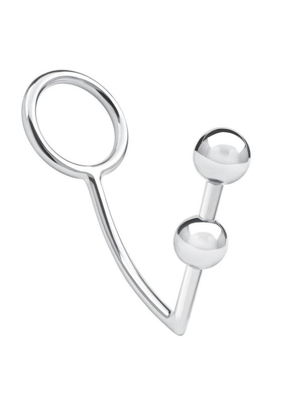 Blue Line 2 Stainless Steel Beaded Anal Hook &amp; Cock Ring 45mm