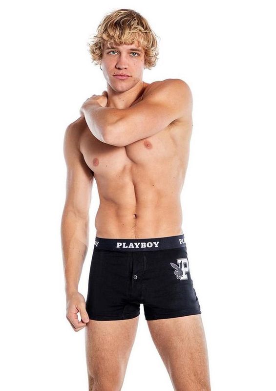 Playboy Mens Varsity Black Boxer Briefs