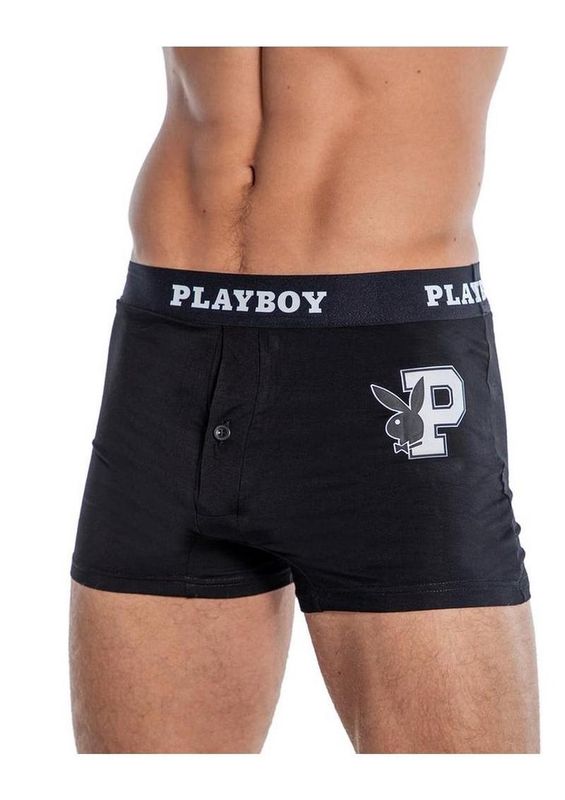 Playboy Mens Varsity Black Boxer Briefs