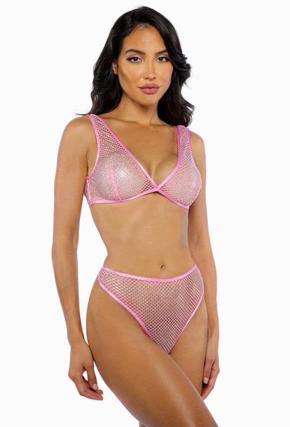 Think Pink Rhinestone Bralette 2-Piece Short Set
