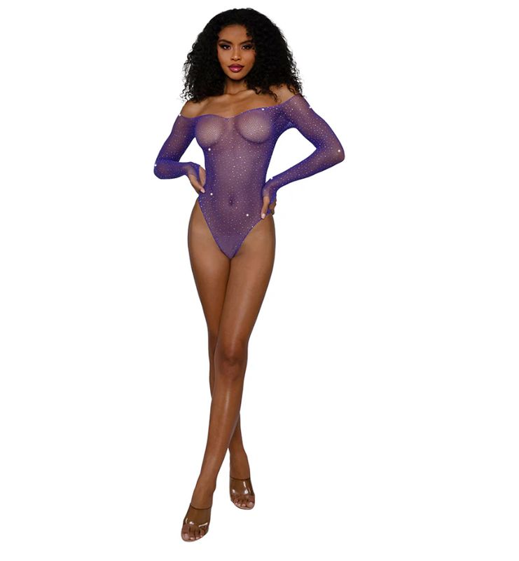 Rhinestone Off Shoulder Teddy