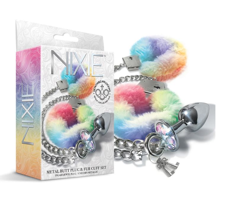 NIXIE Unicorn Metal Butt Plug &amp; Furry Handcuff Set