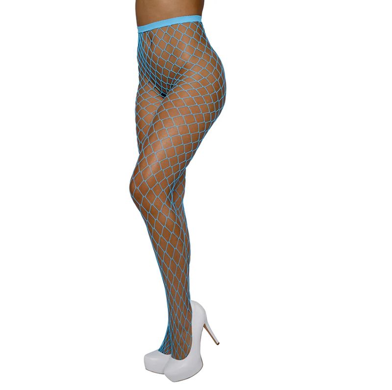 Neon Blue High-Waist Fence Net Pantyhose