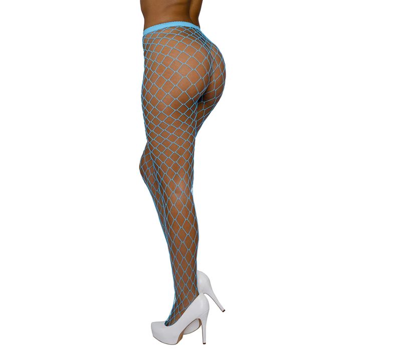 Neon Blue High-Waist Fence Net Pantyhose