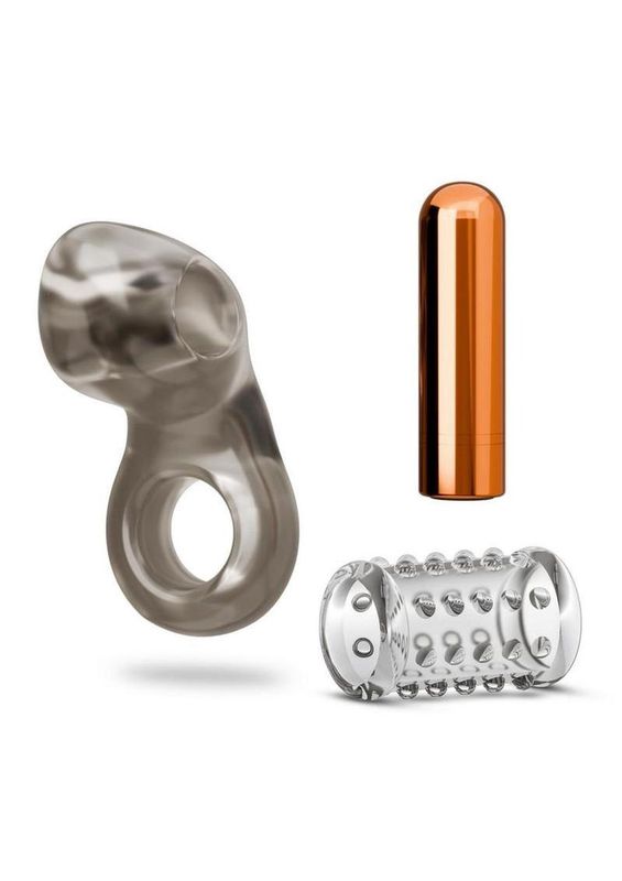 Stay Hard Vibrating Cock Ring Set with Studded Sleeve