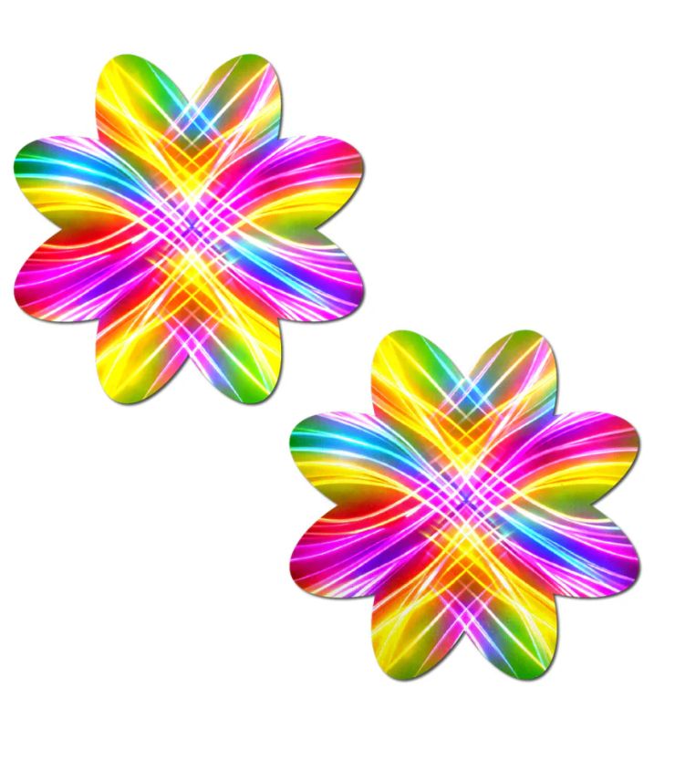 Electric Rainbow Fractal Laser Petal Breast Pasties