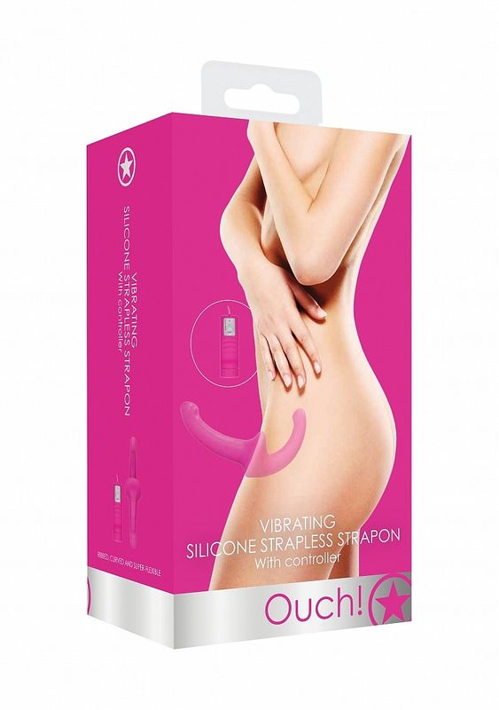 Pink Vibrating Silicone Strapless Strap On