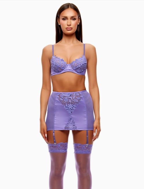 See It Through Guipure Lace Bra and Skirt Set