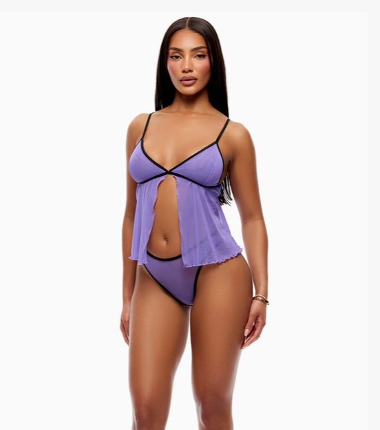 Home Body Sheer Mesh Babydoll Cami Set