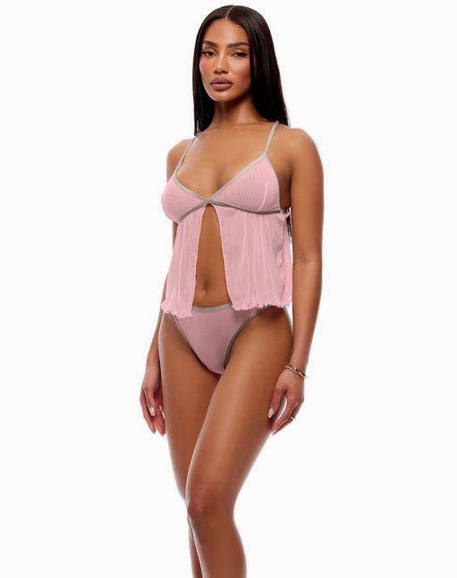 Home Body Sheer Mesh Babydoll Cami Set