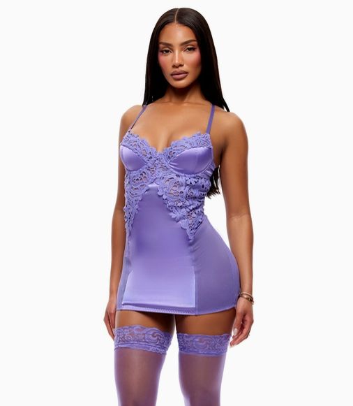 See It Through Guipure Lace Chemise Set