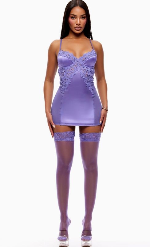 See It Through Guipure Lace Chemise Set