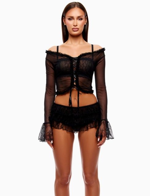 Soft Girl Era Mesh and Lace Top and Short Set