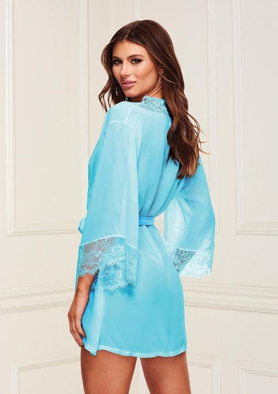 Sheer Blue Chiffon Lace Robe