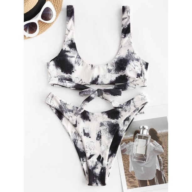 ZAFUL for Women Tie Dye Ribbed Tied Brazilian Bikini Swimwear ZAFUL for Women Tie Dye Ribbed Tied Brazilian Bikini Swimwear