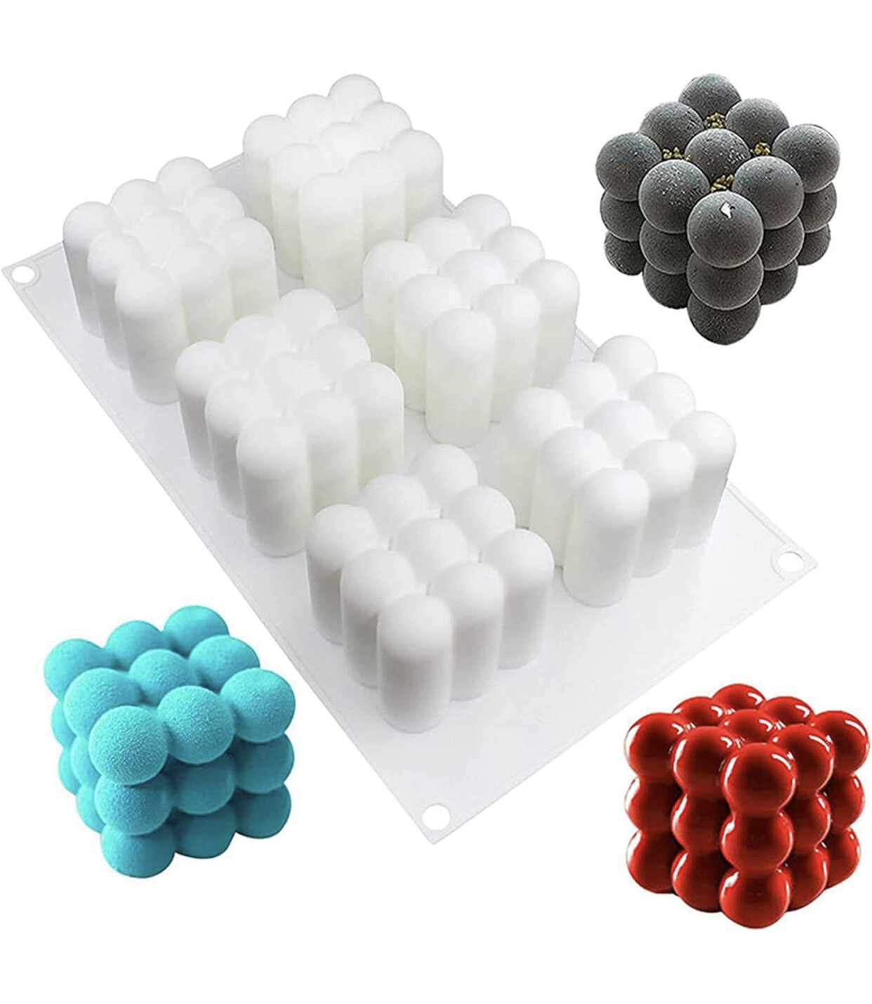 6 Cavity 3D Silicone RubikCube Bubble Mould for Cake Chocolate Jelly Candle Soap