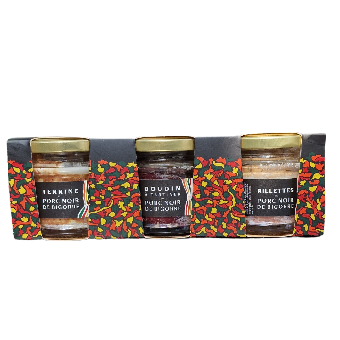 Lot de trois terrine au porc noir de Bigorre 3x90g Lot de trois terrine au porc noir de Bigorre 3x90g
