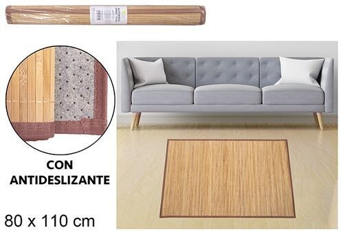 Alfombra bambú natural tiras 11mm borde pp 88x110cm