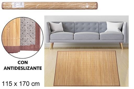 Tapis en bambou naturel bandes 11mm bord pp 115x170cm