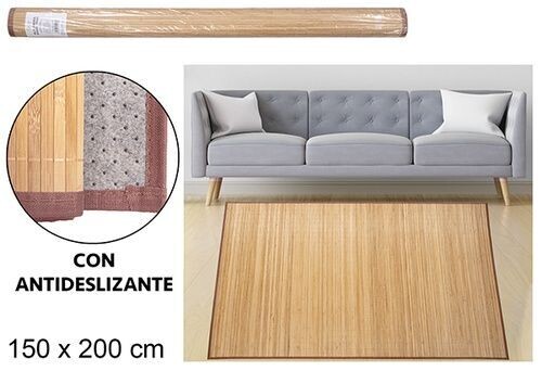 Alfombra bambú natural tiras 11mm borde pp 150x200cm