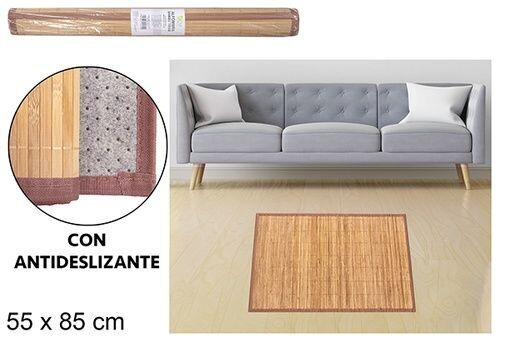 Alfombra bambú natural tiras 11mm borde pp 55x85cm