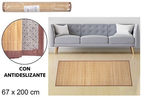 Alfombra bambú natural tiras 11mm borde pp 67x200cm