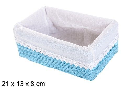 Caja MDF cuerda papel forrada con encaje color azul 21x13cm