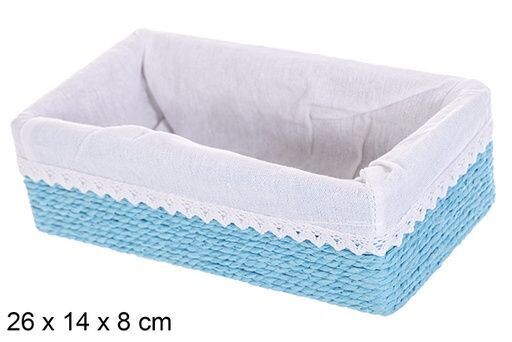 Caja MDF cuerda papel forrada con encaje color azul 26x14x8cm