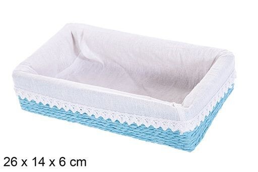 Caja MDF cuerda papel forrada con encaje color azul 26x14x6cm