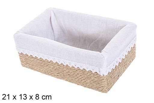 Caja MDF cuerda papel forrada con encaje color natural 21x13x8cm