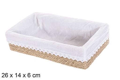 Cesta MDF cuerda papel forrada con encaje color natural 26x14x6cm