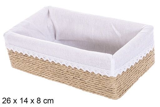 Cesta MDF cuerda papel forrada con encaje color natural 26x14x8cm