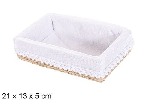 Cesta MDF cuerda papel forrada con encaje color natural 21x13x5cm