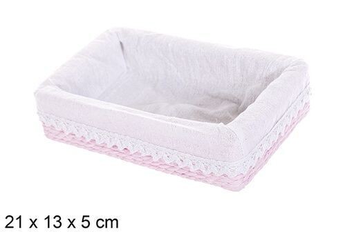 Cesta MDF cuerda papel forrada con encaje color rosa 21x13x5cm