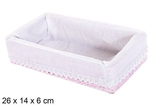 Cesta MDF cuerda papel forrada con encaje color rosa 26x14x6cm