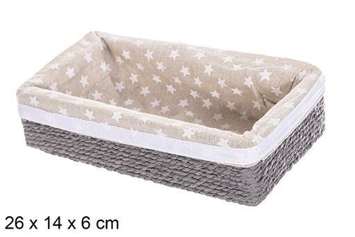 Caja MDF cuerda papel forrada estrellas color gris 26x14x6cm