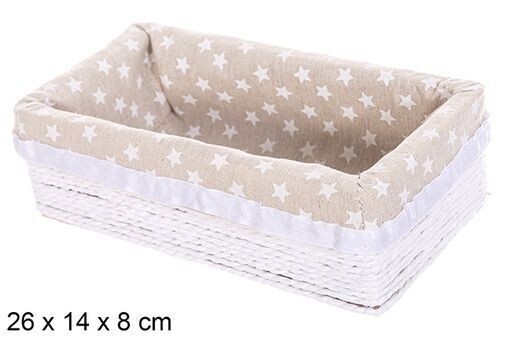 Caja MDF cuerda papel forrada estrellas color blanco 26x14x8cm