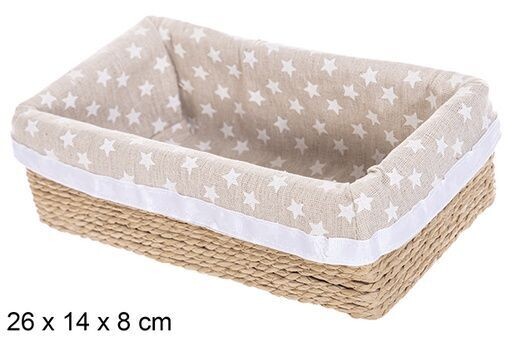 Caja MDF cuerda papel forrada estrellas color natural 26x14x8cm