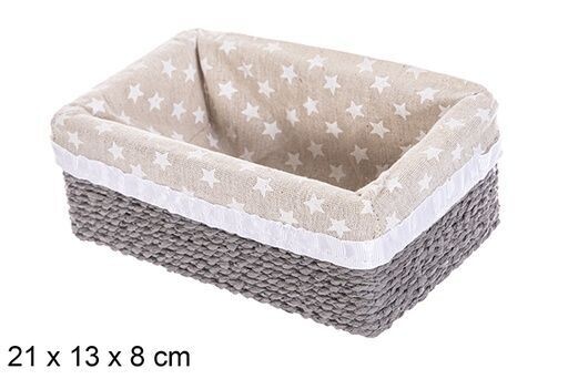 Caja MDF cuerda papel forrada estrellas color gris 21x13x8cm
