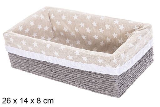 Caja MDF cuerda papel forrada estrellas color gris 26x14x8cm
