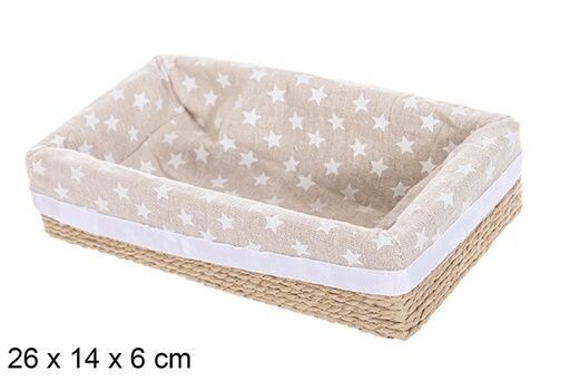Caja MDF cuerda papel forrada estrellas color natural 26x14x6cm