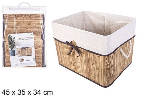 Caja organizadora bambú natural plegable forrada con lazo 45x35x34cm