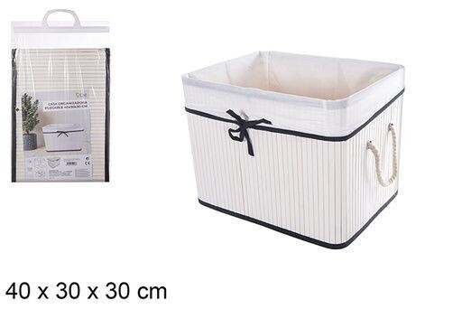 Caja organizadora bambú plegable forrada con lazo blanca 40x30x30cm
