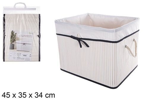 Caja organizadora bambú plegable forrada con lazo blanca 45x35x34cm