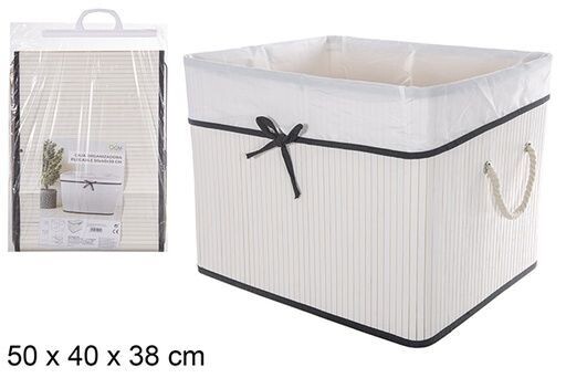 Caja organizadora bambú plegable forrada con lazo blanca 50x40x38cm