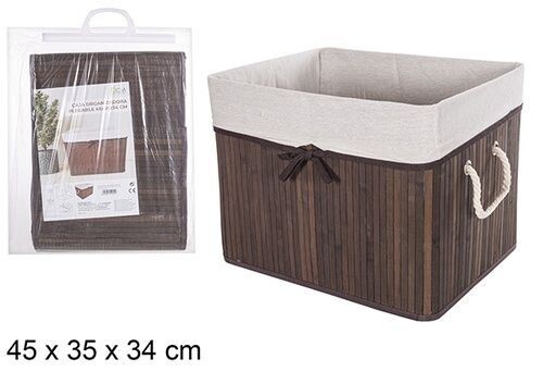 Caja organizadora bambú plegable forrada con lazo caoba 45x35x34cm