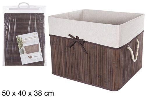 Caja organizadora bambú plegable forrada con lazo caoba 50x40x38cm