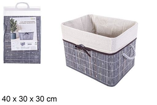 Caja organizadora bambú plegable gris forrada con lazo 40x30x30cm